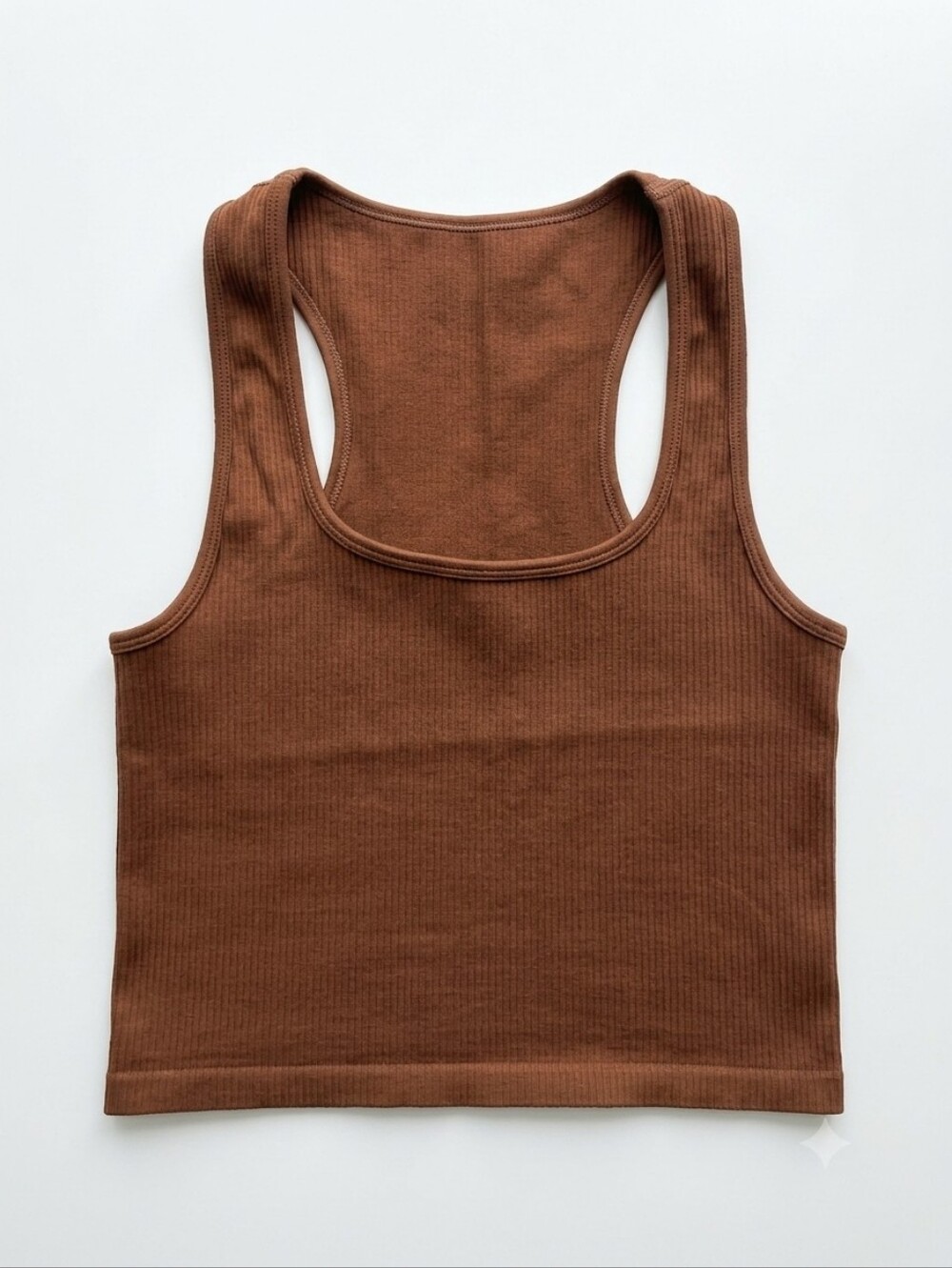 OQQ Ribbed Scoop Neck Cropped Tank Top | Brown / Tan, Size S